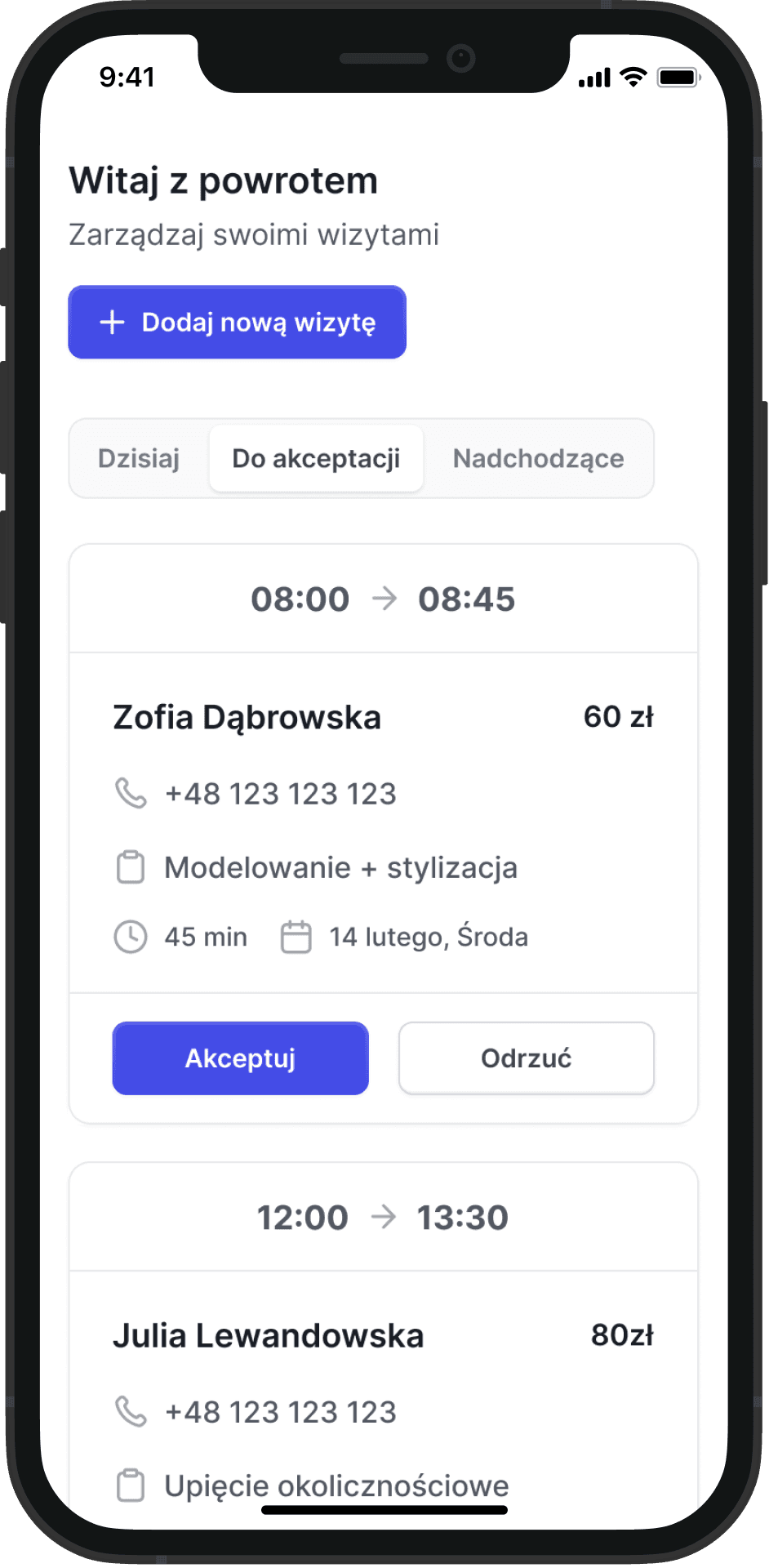 Potwierdzanie i akceptowanie rezerwacji w aplikacji Slotly