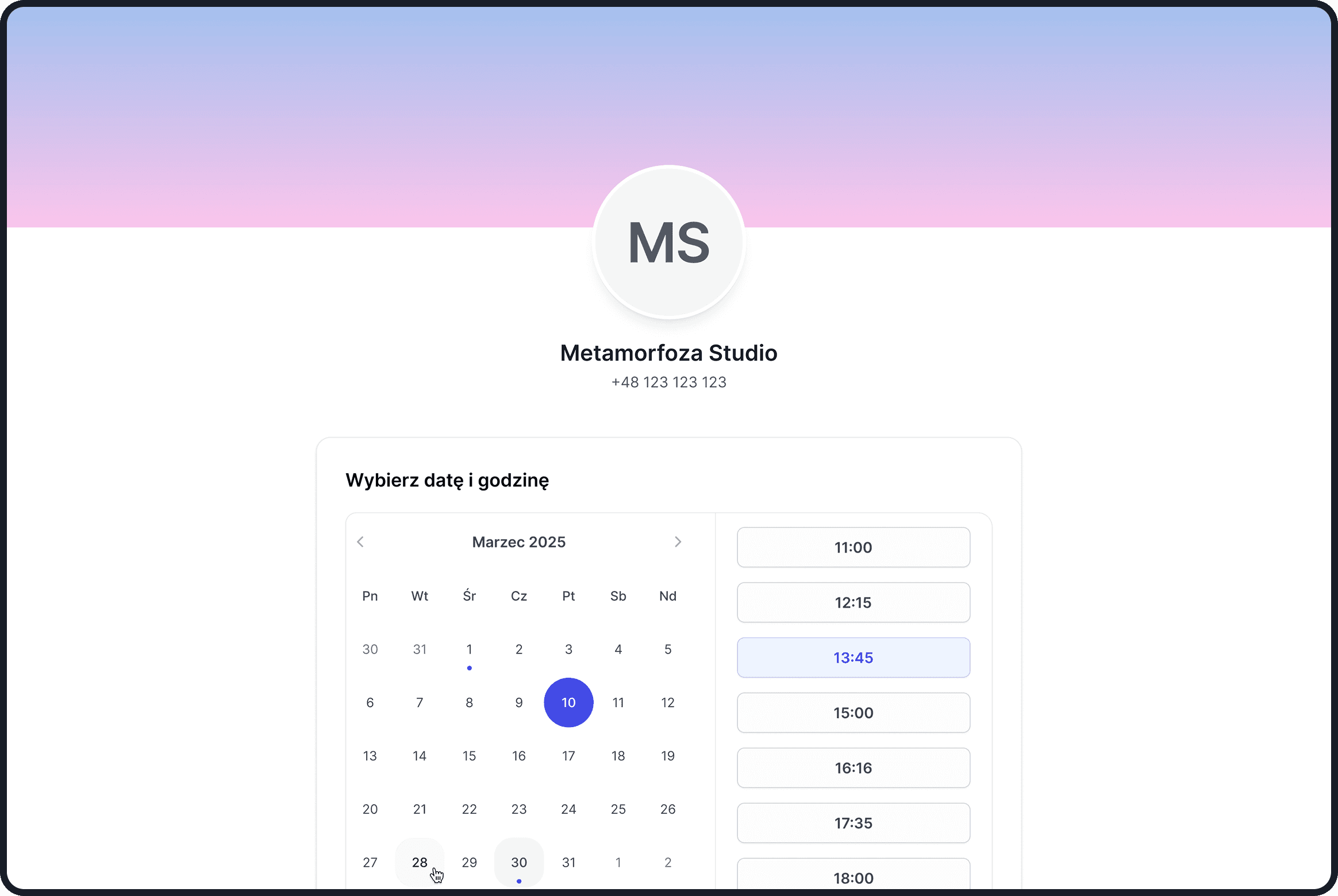Proces rezerwacji online dla klientów - wybór usługi i terminu